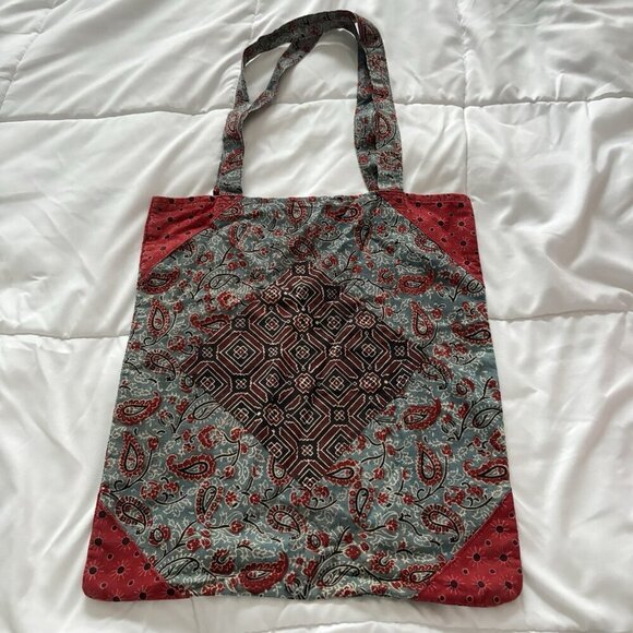 Cloth Tote Bag Fair Trade Peace Love Justice Books Grocery Blue 15" x 17" Hippie - Picture 6 of 6